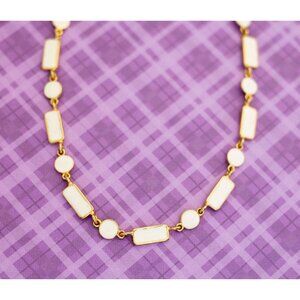 Vintage White Geometric Style Gold Tone Necklace 19 inch - V14